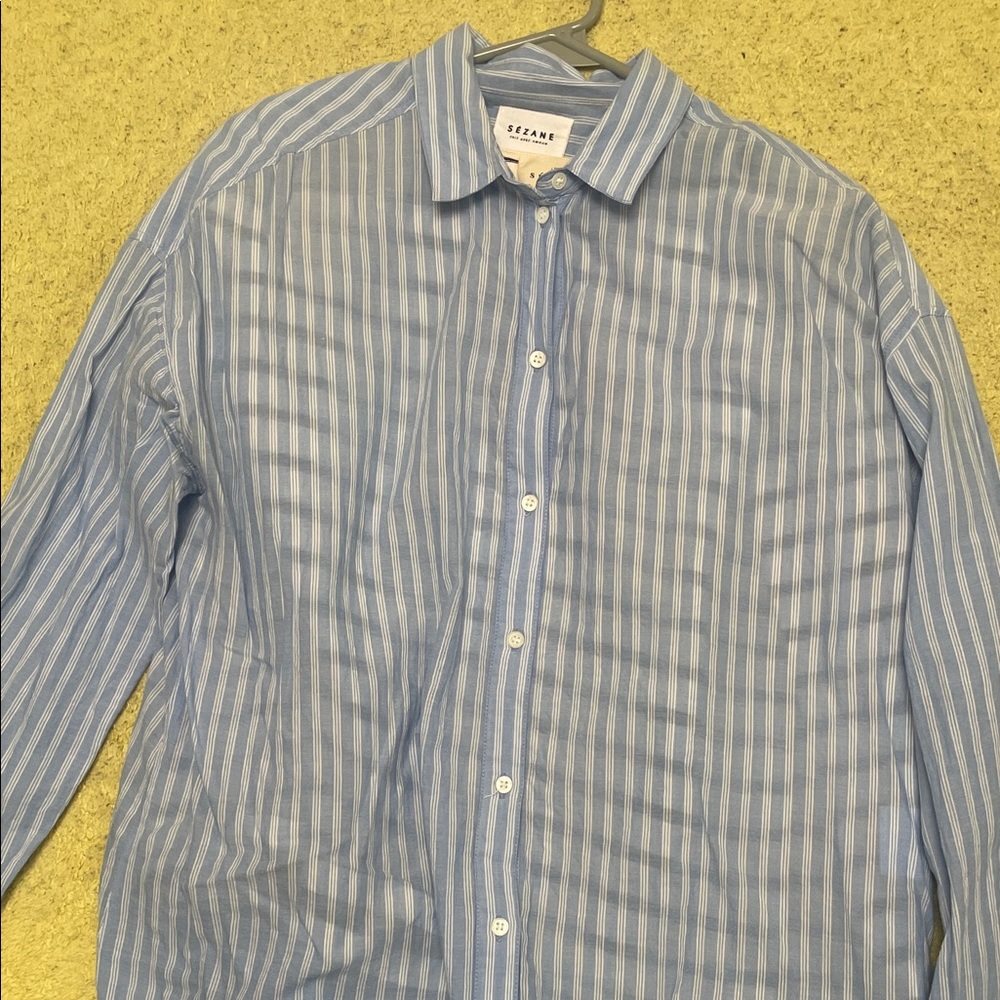 Sezane Light Blue Striped Casual Shirt